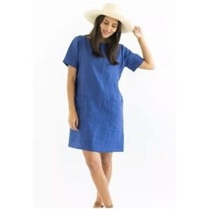 Sotela Magnolia Blue Linen Shift Dress Size 1 (M) Lagenlook Summer Beach Relaxed